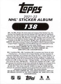 2021-22 Topps NHL Sticker Collection #138 Sebastian Aho Back