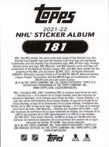 2021-22 Topps NHL Sticker Collection #181 Kurtis MacDermid Back