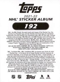 2021-22 Topps NHL Sticker Collection #192 Emil Bemstrom Back