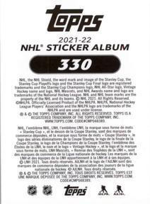 2021-22 Topps NHL Sticker Collection #330 Ryan Johansen Back