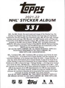 2021-22 Topps NHL Sticker Collection #331 Matt Duchene Back