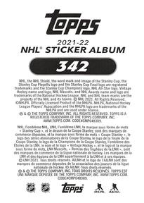 2021-22 Topps NHL Sticker Collection #342 Jesper Bratt Back