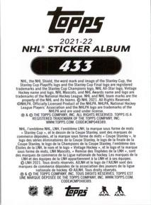 2021-22 Topps NHL Sticker Collection #433 Jeff Carter Back
