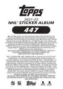 2021-22 Topps NHL Sticker Collection #447 Timo Meier Back