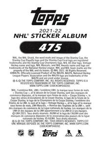 2021-22 Topps NHL Sticker Collection #475 Thunderbug Back