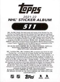 2021-22 Topps NHL Sticker Collection #511 Bo Horvat Back