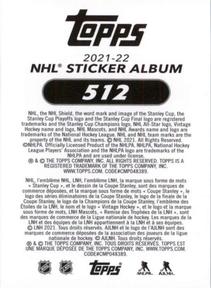 2021-22 Topps NHL Sticker Collection #512 Elias Pettersson Back