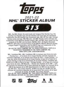2021-22 Topps NHL Sticker Collection #513 J.T. Miller Back