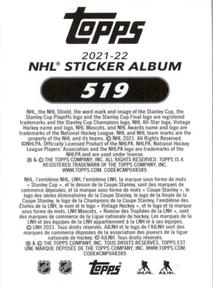 2021-22 Topps NHL Sticker Collection #519 Nils Hoglander Back