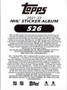 2021-22 Topps NHL Sticker Collection #526 Chance Back