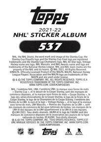 2021-22 Topps NHL Sticker Collection #537 Alec Martinez Back