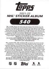 2021-22 Topps NHL Sticker Collection #540 Alex Tuch Back