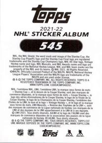 2021-22 Topps NHL Sticker Collection #545 Nicklas Backstrom Back