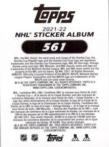 2021-22 Topps NHL Sticker Collection #561 Mark Scheifele Back