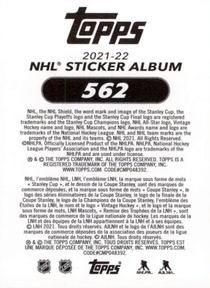 2021-22 Topps NHL Sticker Collection #562 Blake Wheeler Back