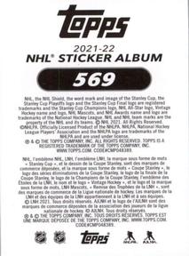 2021-22 Topps NHL Sticker Collection #569 Neal Pionk Back