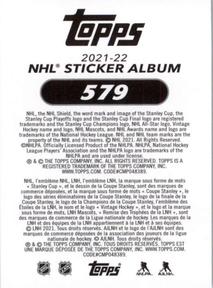 2021-22 Topps NHL Sticker Collection #579 Brayden Point Back