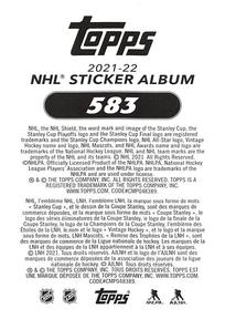 2021-22 Topps NHL Sticker Collection #583 Bo Horvat Back