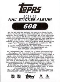 2021-22 Topps NHL Sticker Collection #608 Nils Hoglander Back