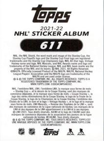 2021-22 Topps NHL Sticker Collection #611 Dylan Cozens Back