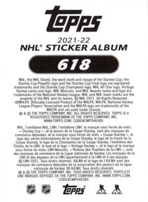 2021-22 Topps NHL Sticker Collection #618 Auston Matthews Back