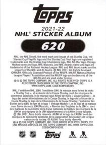 2021-22 Topps NHL Sticker Collection #620 Brady Tkachuk Back