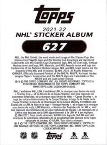 2021-22 Topps NHL Sticker Collection #627 Evander Kane Back