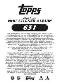 2021-22 Topps NHL Sticker Collection #631 Sebastian Aho Back