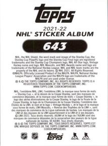 2021-22 Topps NHL Sticker Collection #643 Artemi Panarin Back