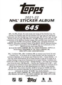 2021-22 Topps NHL Sticker Collection #645 Semyon Varlamov Back