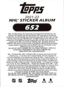 2021-22 Topps NHL Sticker Collection #652 Ilya Samsonov Back