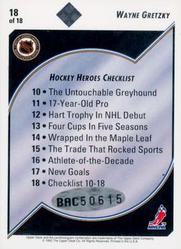 1992-93 Upper Deck Authenticated Wayne Gretzky Autographed Hockey Heroes #18 Wayne Gretzky Back