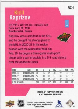 2020-21 Upper Deck - Rookie Class SE #RC-1 Kirill Kaprizov Back