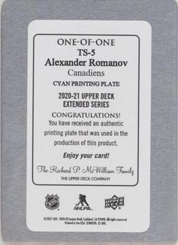 2020-21 Upper Deck - Top Shelf Rookies Printing Plates Cyan #TS-5 Alexander Romanov Back