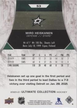2020-21 Upper Deck Ultimate Collection #53 Miro Heiskanen Back