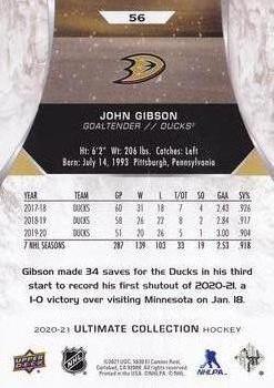 2020-21 Upper Deck Ultimate Collection #56 John Gibson Back