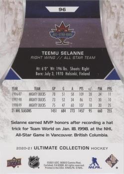 2020-21 Upper Deck Ultimate Collection #96 Teemu Selanne Back