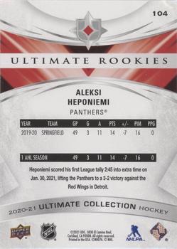 2020-21 Upper Deck Ultimate Collection #104 Aleksi Heponiemi Back