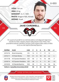 2020-21 SportZoo Tipos Extraliga 2. Seria #U-003 Jake Cardwell Back