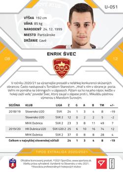 2020-21 SportZoo Tipos Extraliga 2. Seria #U-051 Enrik Svec Back