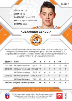 2020-21 SportZoo Tipos Extraliga 2. Seria #U-072 Alexander Zekucia Back