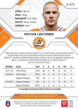 2020-21 SportZoo Tipos Extraliga 2. Seria #U-075 Matias Lehtonen Back