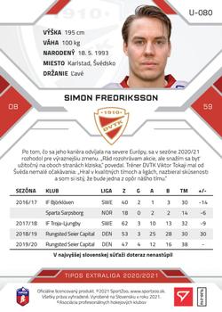 2020-21 SportZoo Tipos Extraliga 2. Seria #U-080 Simon Fredriksson Back