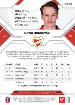 2020-21 SportZoo Tipos Extraliga 2. Seria #U-085 David Rundqvist Back