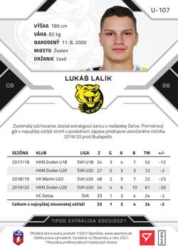 2020-21 SportZoo Tipos Extraliga 2. Seria #U-107 Lukas Lalik Back