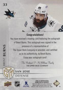 2020-21 Upper Deck Game Dated Moments - Autograph Achievements #33 Brent Burns Back