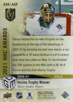 2020-21 Upper Deck Game Dated Moments - Award Winners Achievements #AW-MF Marc-Andre Fleury Back