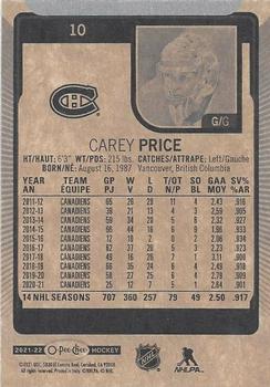 2021-22 O-Pee-Chee #10 Carey Price Back