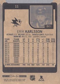2021-22 O-Pee-Chee #11 Erik Karlsson Back