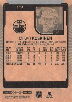 2021-22 O-Pee-Chee #115 Mikko Koskinen Back
